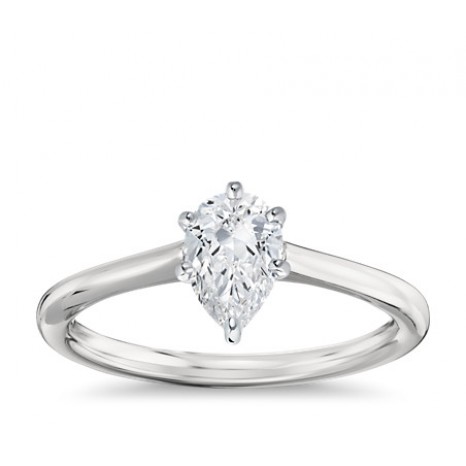 Pear Cut Solitaire Engagement Ring in 14K White Gold